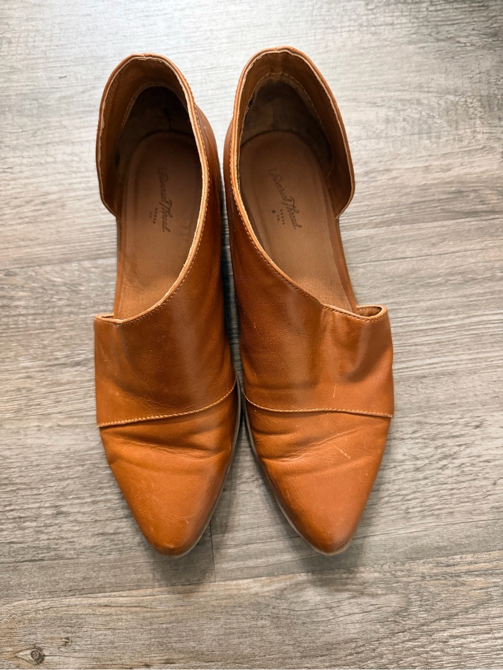Universal Thread Pointed Toe D'Orsay Flats in Cognac Brown